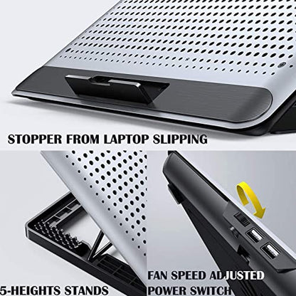 16inch Single Fan Lap Chill Mat - Aluminum Panel Laptop Cooling Pad, Heat Protection Laptop Cooler, Adjustable Foldable Long Stand, Fans Switch with dimmable-Speed, USB-A Connection Laptop Fan - color: Silver 1Fan 16inch