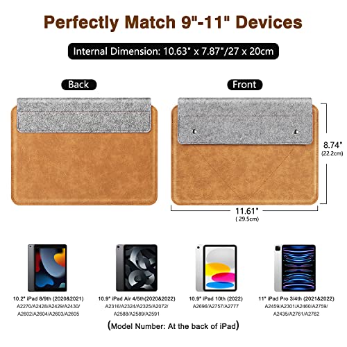 MoKo 9-11 Inch Tablet Sleeve Bag with Slim Design | Fits iPad Air 11-inch M2, iPad Pro 11-inch M4, iPad Air 5/4 10.9, iPad 9/8th 10.2 and iPad 10th 10.9, Gray & Brown - size: 9-11 Inch