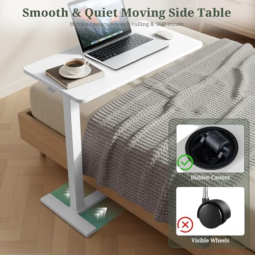 Mobile Standing Desk, Height Adjustable Laptop Desk with Hidden Casters | Stable Steel Frame, Smooth Lift Mechanism, Lockable Casters, Easy Assembly, Ideal for Home, Office & Dorm, White - color: White, style: Height Adjustable