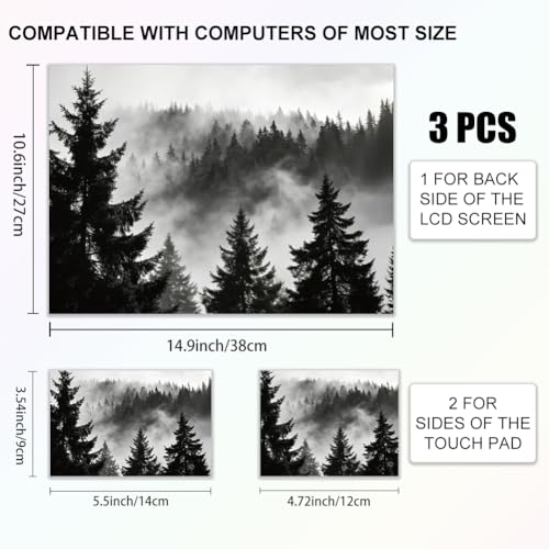 3Pcs Forest Laptop Skin Sticker Black and White Scenery Universal Removable Vinyl Stickers Fits for 12.1 13 14 15.6 16 Inch Waterproof Notebook Decal Cover Gift - color: Black and White