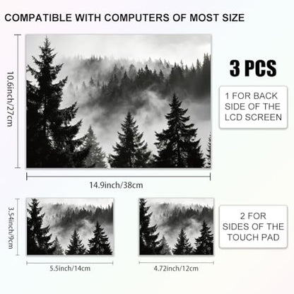 3Pcs Forest Laptop Skin Sticker Black and White Scenery Universal Removable Vinyl Stickers Fits for 12.1 13 14 15.6 16 Inch Waterproof Notebook Decal Cover Gift - color: Black and White