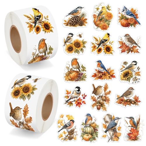 Fall Plant Bird Sticker for Laptop Nature Gift Wrapping Craft | Autumn Plant Bird Sticker for Thanksgiving Scrapbooking Gift Wrapping Nature Journaling DIY Crafts Warm Autumn Color Palette - style: Autumn Fall Plant Bird