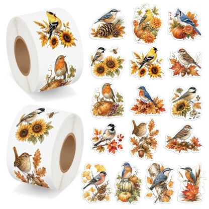Fall Plant Bird Sticker for Laptop Nature Gift Wrapping Craft | Autumn Plant Bird Sticker for Thanksgiving Scrapbooking Gift Wrapping Nature Journaling DIY Crafts Warm Autumn Color Palette - style: Autumn Fall Plant Bird