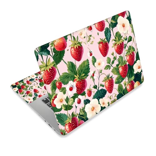 Universal Laptop Skin Sticker Decal,15.6 Inch Laptop Vinyl Cover for 13" 14" 15.6" Laptop,Scratch-Resistant Waterproof Protector Wrap,Reusable with Wrist Pads,Pink Strawberry Floral - color: Pink Strawberry Floral
