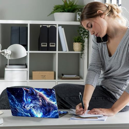 Laptop Skin Sticker Decal 12" 13" 13.3" 14" 15" 15.6",Waterproof Scratch Resistant Vinyl,Reusable Easy to Apply,for MacBook HP Dell Notebooks Netbooks Laptop,2 Wrist Pads,Blue Wolf Cloud - color: Blue Wolf Cloud