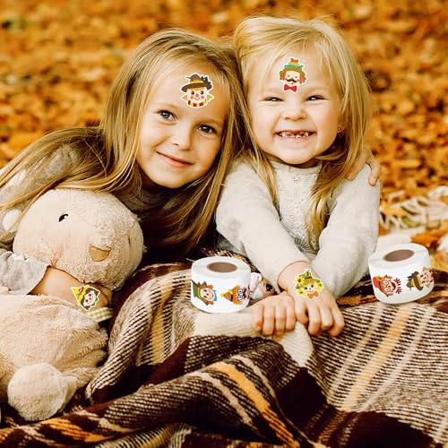 Haooryx Fall Scarecrow Sticker Rolls, 1000Pcs Autumn Scrapbook Stickers | waterproof vinyl self adhesive junk journal water bottle laptop scrapbooking supplies greeting card making party favor s - style: Fall-Theme Scarecrow Head 2Roll