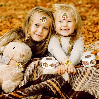 Haooryx Fall Scarecrow Sticker Rolls, 1000Pcs Autumn Scrapbook Stickers | waterproof vinyl self adhesive junk journal water bottle laptop scrapbooking supplies greeting card making party favor s - style: Fall-Theme Scarecrow Head 2Roll