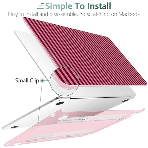 for MacBook Air 13 Inch (13.6 Inch) Case, M5/M4/M3/M2 Chip 2026 2025 2024 2023 2022, Hard Plastic Printed Cover with Screen Protector & Keyboard Cover & Dust Plugs, Red & Pink Stripes - color: Red & Pink Stripes