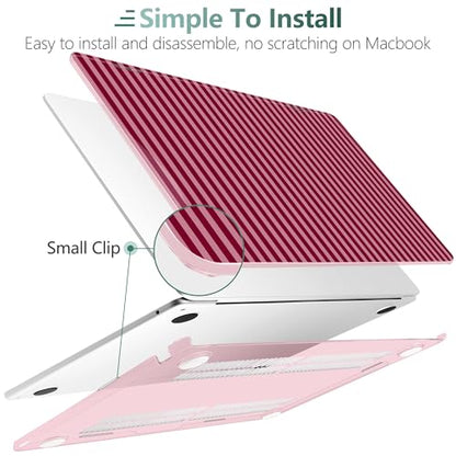 for MacBook Air 13 Inch (13.6 Inch) Case, M5/M4/M3/M2 Chip 2026 2025 2024 2023 2022, Hard Plastic Printed Cover with Screen Protector & Keyboard Cover & Dust Plugs, Red & Pink Stripes - color: Red & Pink Stripes