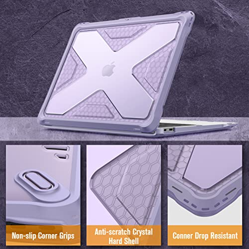 Fintie Case for MacBook Air 13 Inch A2337 (M1) / A2179 / A1932 (2018-2021 2022 Release) - Heavy Duty Hard Shell Cover with TPU Bumper for MacBook Air 13 Retina Display with Touch ID, Lilac - color: Lilac Purple