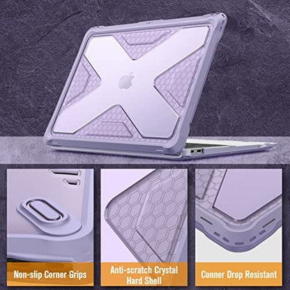 Fintie Case for MacBook Air 13 Inch A2337 (M1) / A2179 / A1932 (2018-2021 2022 Release) - Heavy Duty Hard Shell Cover with TPU Bumper for MacBook Air 13 Retina Display with Touch ID, Lilac - color: Lilac Purple