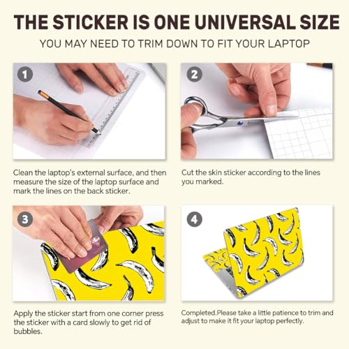 3Pcs Banana Laptop Skin Sticker Cartoon Universal Removable Vinyl Stickers Fits for 12.1 13 14 15.6 16 Inch Waterproof Notebook Decal Cover Gift - style: banana