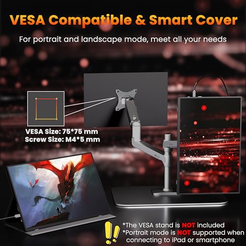 Upperizon Portable Monitor 16 inch 2K QHD 2560x1600 106% sRGB, 144Hz USB-C, 120Hz HDMI, HDR Travel Monitor for Laptop Mac PC Surface PS5 Xbox, External Display with Cover & Speakers, VESA Compatible - size: 16 in