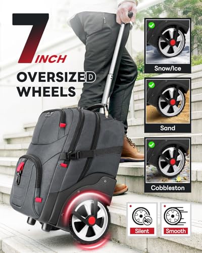 MATEIN Rolling Laptop Bag with Larger Wheels, 17 Inch Spacious Roller Back Packs with Anti Theft Lock for Adults Men, Heavy Duty Rolling Large Carry On Luggage for Office Work Travel, Grey - color: Grey
