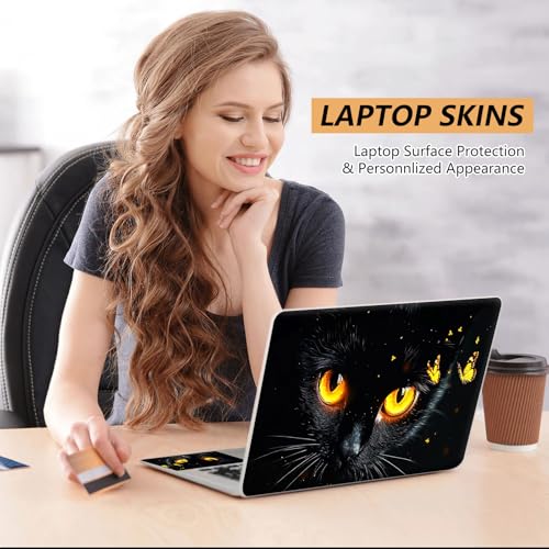 12.1”-15.6” Laptop Skin Sticker (Fits 13”, 13.3”, 14”, 15”, 15.4”) | Reusable Universal Protective Vinyl Art Decal Cover | Waterproof & Scratch-Resistant |Black Cat with Gold Eyes - color: Black Cat with Gold eyes
