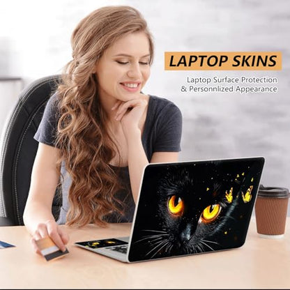 12.1”-15.6” Laptop Skin Sticker (Fits 13”, 13.3”, 14”, 15”, 15.4”) | Reusable Universal Protective Vinyl Art Decal Cover | Waterproof & Scratch-Resistant |Black Cat with Gold Eyes - color: Black Cat with Gold eyes