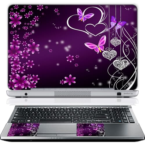 11.6 12 Inch Laptop Skin Sticker Cover Premium Sticker Cover Art Decal Decorative (Included 2 Wrist Pad Skins) - Purple Butterfly Hearts - color: Purple Butterfly Heart, size: 12 Inch