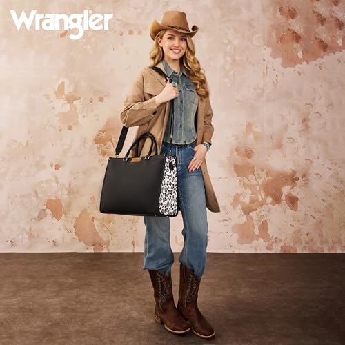 Wrangler Laptop Tote Bag for Women Western Style Work Crossbody Bag - color: Black