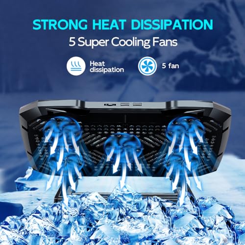 AIMIUZI Laptop Cooling Pad Laptop Cooler Stand, Laptop Fan Cooling Pad for 12-15.6 Inch Laptop Notebooks, 5 Quiet Fans, 5 Angle Adjustable Laptop Cooling Stand (Black) - color: Blue