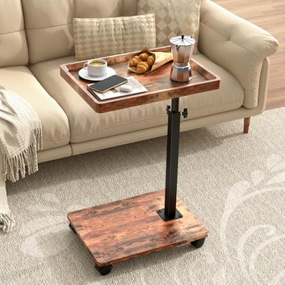 C Table Side Table Adjustable Height, 360°Swivel TV Tray Table with Wheels, Small Table for Eating, Dinner, C Shaped End Tables Living Room and Bedroom for Sofa, Couch, Bed,Chair, Snack