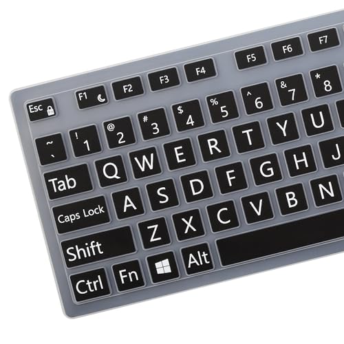 Large Print Keyboard Cover for Dell KM636 KB216 KB216t KB216d KB216p Wired & Wireless Keyboard, Dell Optiplex 5250 3050 3240 5460 7450 7050, Dell Inspiron Desktop 24" 27" 5400 5490 7790 3475 3670 - color: BK