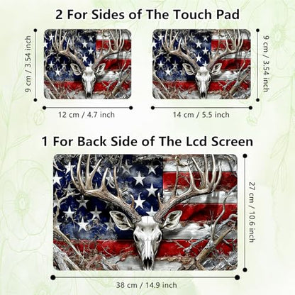 Laptop Skin Sticker Decal, Universal Reusable Vinyl Laptop Cover for 12" 13" 13.3" 14" 15" 15.4" 15.6" Notebook PC, Reusable Waterproof Scratch-Resistant with 2 Wrist Pads,American Flag Retro Deer - color: American Flag Retro Deer