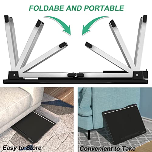 Laptop Desk for Bed,Fazoc Sturdy Foldable Bed Tray PVC Leather Table with Aluminum Legs,Storage Drawer & Card Slot for Eating,Reading Book, Watching on Bed,Couch & Floor-XXL Large Black