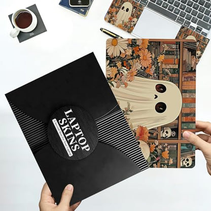 Universal Laptop Skin Sticker with 2 Wrist Pad Decals, 3-Piece Removable Vinyl Laptop Cover, Ghost Skull Florals Waterproof Anti-Scratch, Easy-Trim Fit for 13.3" 14" 15.6" Laptops - color: Ghost Skull Florals