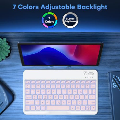 OMOTON Rechargeable Ultra-Slim Keyboard with Upgrade Oversize Keycaps, Adjustable Stand and Backlit, Wireless Bluetooth Keyboard for Samsung Tablet, iPad, Smartphone, Android, iOS, Windows, Pink - color: Pink