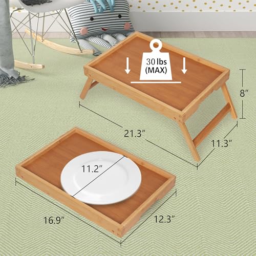 Artmeer FSC 100% Bamboo Bed Tray with Folding Legs, Large, Natural | Large FSC 100% bamboo bed tray with folding legs, handles and raised edges for meals, laptops, reading and serving. - color: Bamboo, size: Large
