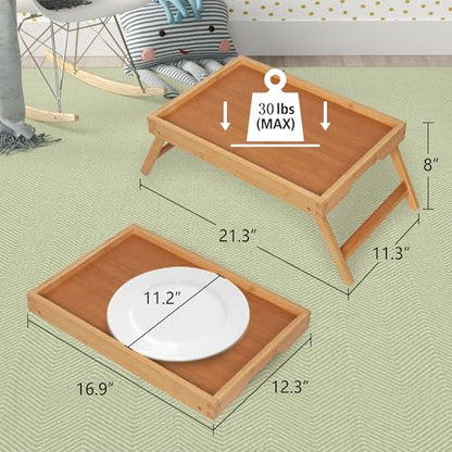 Artmeer FSC 100% Bamboo Bed Tray with Folding Legs, Large, Natural | Large FSC 100% bamboo bed tray with folding legs, handles and raised edges for meals, laptops, reading and serving. - color: Bamboo, size: Large