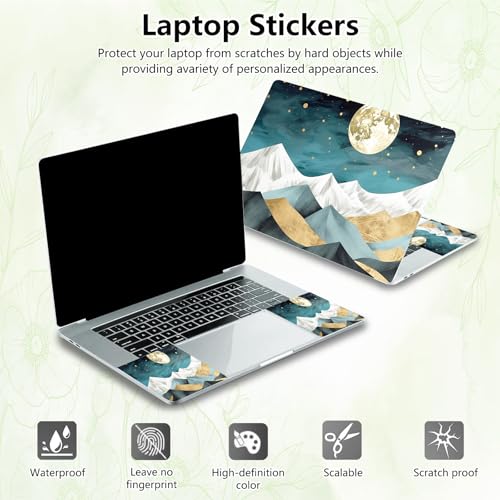 Laptop Skin Sticker Decal, Universal Reusable Vinyl Laptop Cover for 12" 13" 13.3" 14" 15" 15.4" 15.6" Notebook PC, Reusable Waterproof Scratch-Resistant with 2 Wrist Pads,Mountain Moon Abstract - color: Mountain Moon Abstract