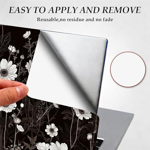 12.1-15.6 Inch Universal Reusable Laptop Skin Sticker Decal, Waterproof Removable Protector for Notebook Cover, Scratch-Resistant Vinyl Cuttable Full Wrap Sticker, Black and White Daisy Wildflower - color: Black And White Daisy Wildflower