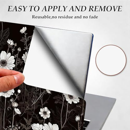 12.1-15.6 Inch Universal Reusable Laptop Skin Sticker Decal, Waterproof Removable Protector for Notebook Cover, Scratch-Resistant Vinyl Cuttable Full Wrap Sticker, Black and White Daisy Wildflower - color: Black And White Daisy Wildflower