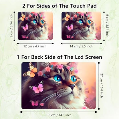 Laptop Skin Sticker Decal, Universal Reusable Vinyl Laptop Cover for 12" 13" 13.3" 14" 15" 15.4" 15.6" Notebook PC, Reusable Waterproof Scratch-Resistant with 2 Wrist Pads,Cat Butterflies - color: Cat Butterflies