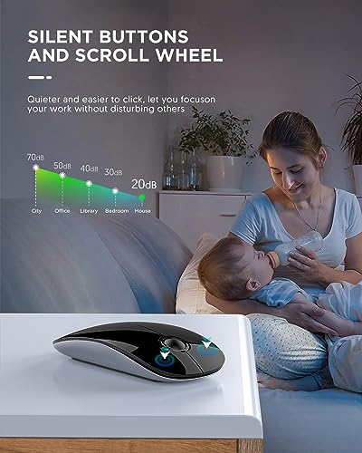 RAPIQUE Bluetooth Wireless Mouse, BT5.1/2.4G Dual Mode, Black | Slim Profile, Two Ways to Connect, Quiet Click, Low Power, 1600 DPI, Portable for MacBook, Laptop, iPad and Surface Pro - color: Black