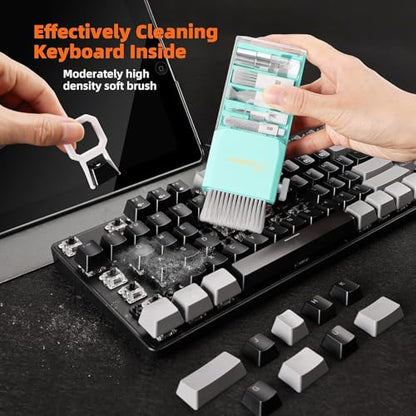 All-in-1 Keyboard Cleaner Laptop Cleaning Kit,Computer Screen-Safe Tools | MacBook iPad iPhone,Electronics Brush Tool for PC Camera Lens Earbuds,Deep Cleaning Spray Cloth, High-Density Soft Brush - color: Tifny Blue