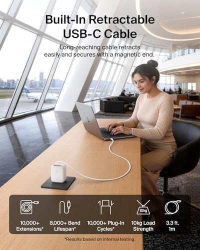 Belkin USB C Retractable Wall Charger, 67W Max GaN Fast Charging Block w/Built-in, Extra-Long 3.3ft Retractable Cable - iPhone Charger for iPhone 17/16 Series, Galaxy, MacBook, AirPods, iPad, & More - color: White, style: 67W