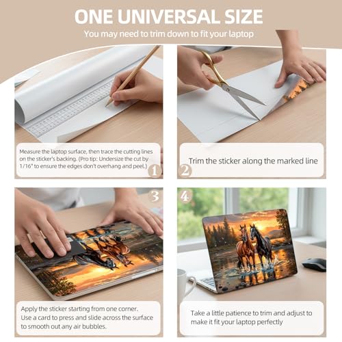 Universal Laptop Skin Sticker for 12/13/14/15.6 Inch Laptops, Reusable Vinyl Laptop Decal Cover, Waterproof Scratch Resistant Notebook Skin with 2 Wrist Pads,Two Horses Sunset - color: Two Horses Sunset