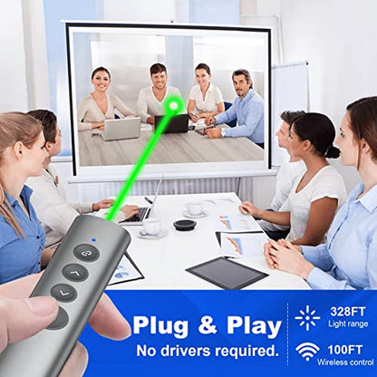 Rechargeable Green Laser Pointer for Presentation, Clicker for PowerPoint Presentations, USB-C/A Power Point Clicker, Wireless Presenter Remote for Computer/Mac/PPT/Google Slide Advancer - style: Metal 02 Green Laser