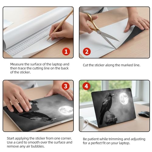 Universal Laptop Skin Sticker Decal, 12"-15.6" Aesthetic Vinyl Wrap, Raven Moon Night Waterproof Notebook Cover Art Protector for MacBook HP Dell Lenovo, Fits 13" 14" 15" 15.6" - color: Raven Moon Night