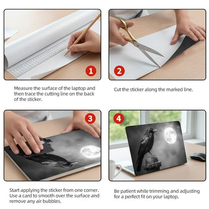 Universal Laptop Skin Sticker Decal, 12"-15.6" Aesthetic Vinyl Wrap, Raven Moon Night Waterproof Notebook Cover Art Protector for MacBook HP Dell Lenovo, Fits 13" 14" 15" 15.6" - color: Raven Moon Night