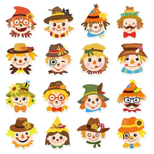 Haooryx Fall Scarecrow Sticker Rolls, 1000Pcs Autumn Scrapbook Stickers | waterproof vinyl self adhesive junk journal water bottle laptop scrapbooking supplies greeting card making party favor s - style: Fall-Theme Scarecrow Head 2Roll