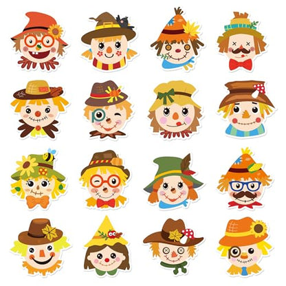 Haooryx Fall Scarecrow Sticker Rolls, 1000Pcs Autumn Scrapbook Stickers | waterproof vinyl self adhesive junk journal water bottle laptop scrapbooking supplies greeting card making party favor s - style: Fall-Theme Scarecrow Head 2Roll