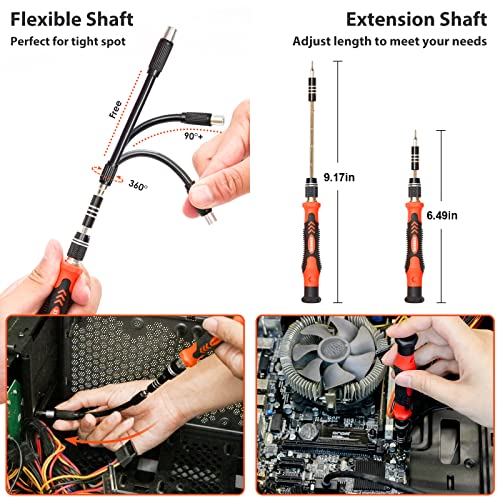 STREBITO Precision Screwdriver Set 142-Piece Electronic Repair Tool Kit with Torx T5 T6 T8 T15, Triwing Y000, Star P5, Gamebit, Tech Toolkit for Computer, Laptop, iPhone, Nintendo, PS5, Ring, Orange | 120 Bits Magnetic Repair Tool Kit for iPhone, MacBook,