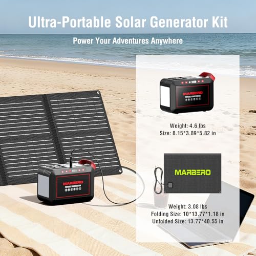 MARBERO 237Wh Solar Generator with Solar Panel Included Portable Power Station 300W Pure Sine Wave with Foldable Solar Panel 60W Set for Camping Outdoor Hiking Fishing Emergency | Solar Powered Generator 375W Surge Portable Power Station Pure Sine Wave 11