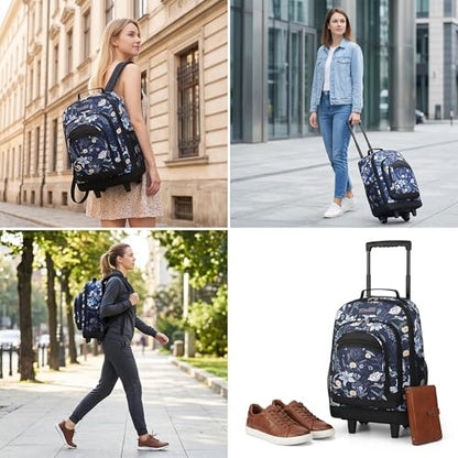 20" 2-in-1,Wheeled Travel Luggage Bag w/Telescopic Handle | Rolling Travel Luggage w/2 Wheels,Trolley Suitcase,Spacious Storage Design,2561-20''-Blue Lilies - color: JH-2561-Blue Lilies-20