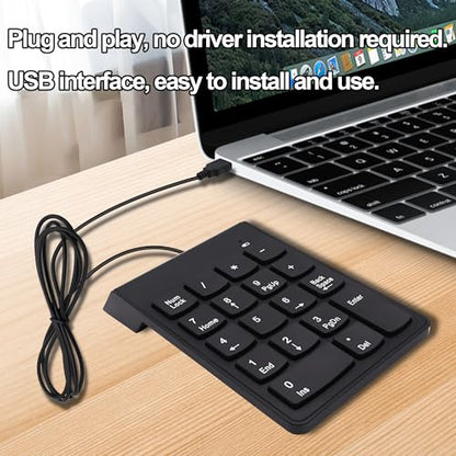USB Numeric Keypad Wired Number Pad Portable USB Numpad 18 Key Number Keyboard for Laptop, PC, Computer, Desktop- Black