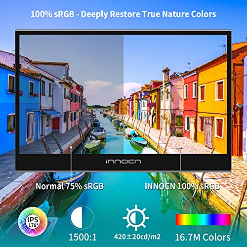 INNOCN 15.6 inch Portable Monitor Touchscreen for Laptop FHD 1080P USB C HDMI External Display Travel Second Monitor for MacBook Windows Tablets Android Chrome PS4 Switch Mini PC, No Battery - style: Touch/with Stand Cover