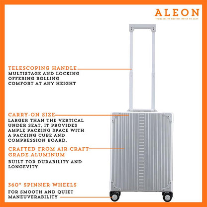 All-Aluminum 21" Vertical Carry-On Business Briefcase, TSA-Approved Hardshell Case, Spinner Wheels, Laptop Compartment, Aluminum Frame Cabin Bag for Travel & Business, Durable & Sleek (Platinum) - color: Platinum